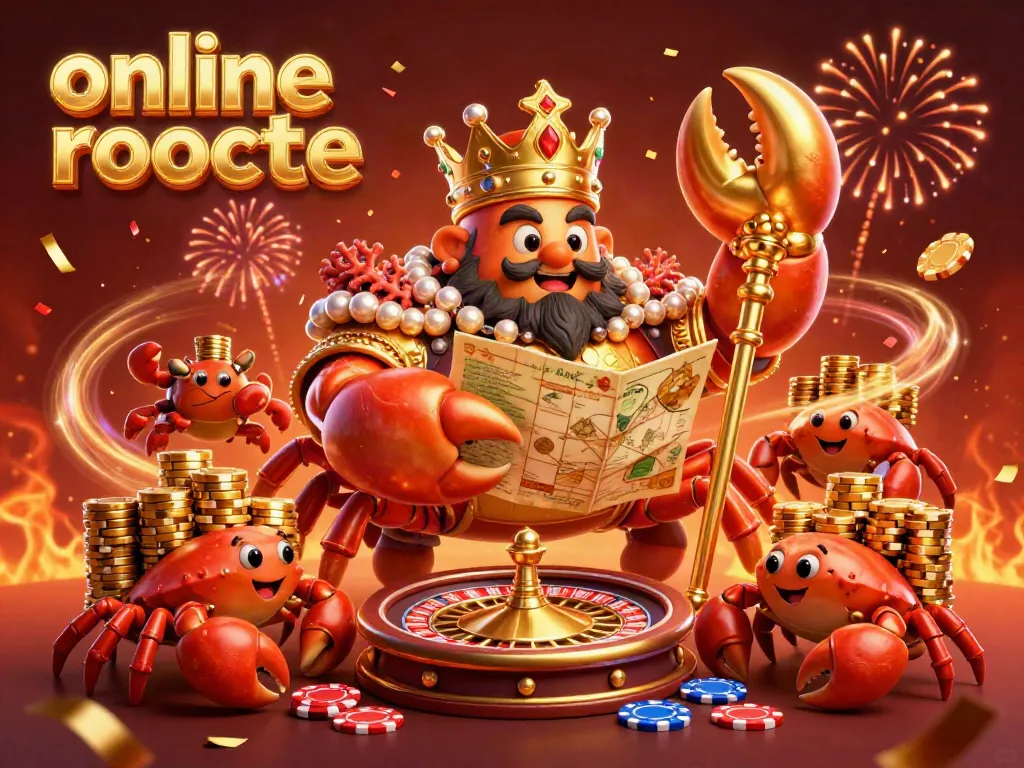 Experience online roulette excitement with a golden crab emperor and vibrant casino elements.