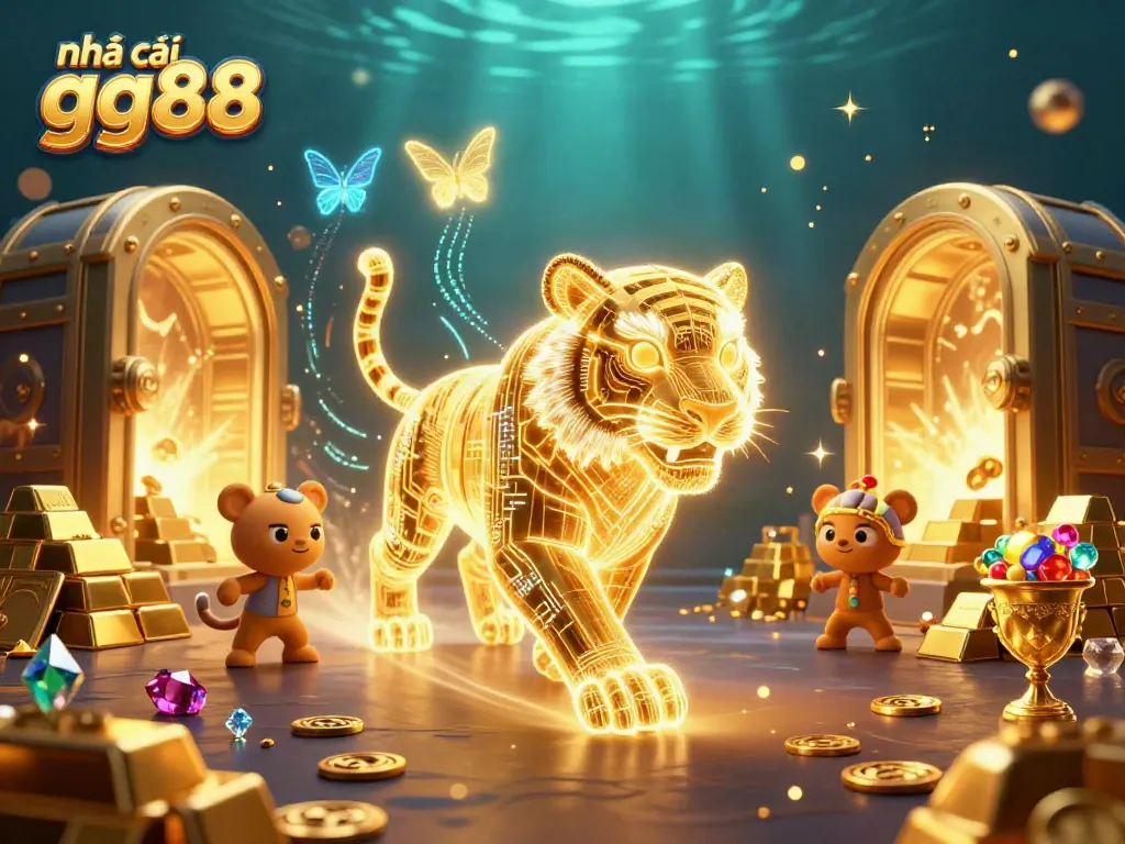 Spin the reels at nhà cái gg88, where the neon tiger prowls through a treasure-filled digital casino.